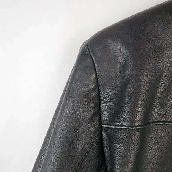 Vintage Wilsons Leather Black Button Up Button Up Jacket Inner Zip Pocket Medium - Picture 11 of 15